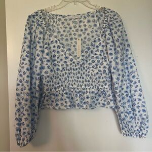 Floral Blue Smocked Women's Top